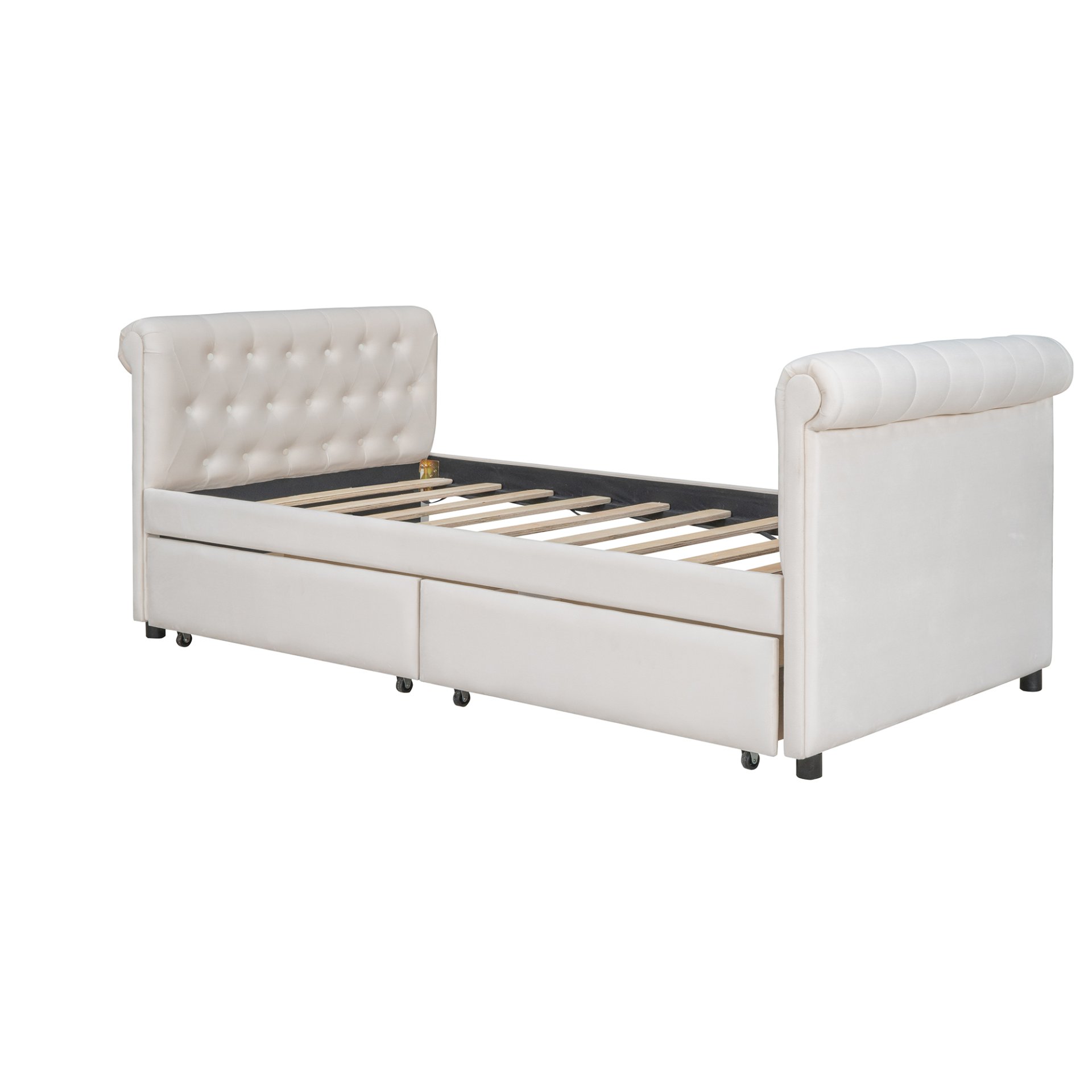 Twin Size Upholstered Daybed With Drawers, Slat Support - Beige - Image 6