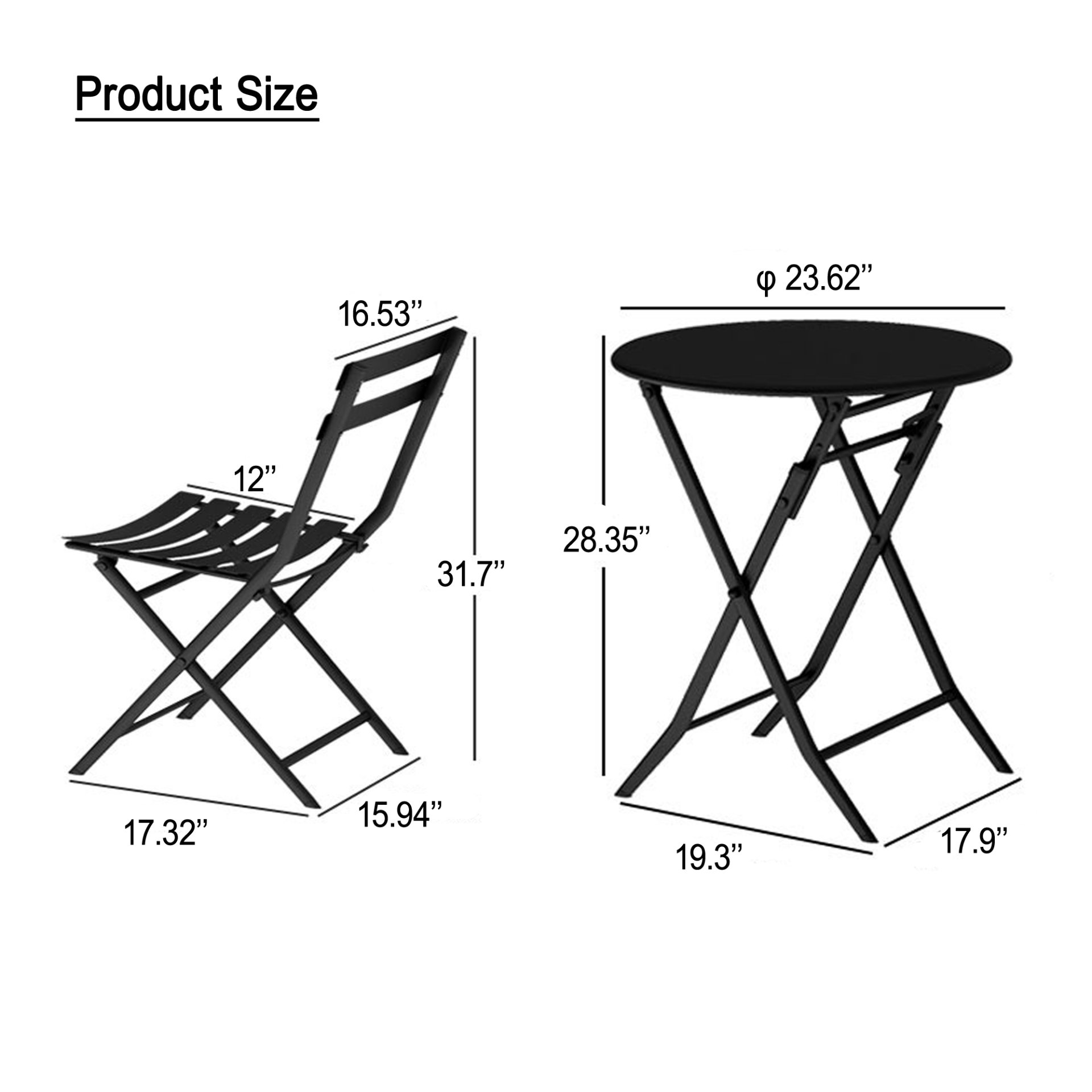 3 Piece Patio Bistro Set Of Foldable Round Table And Chairs - Yellow - Image 5