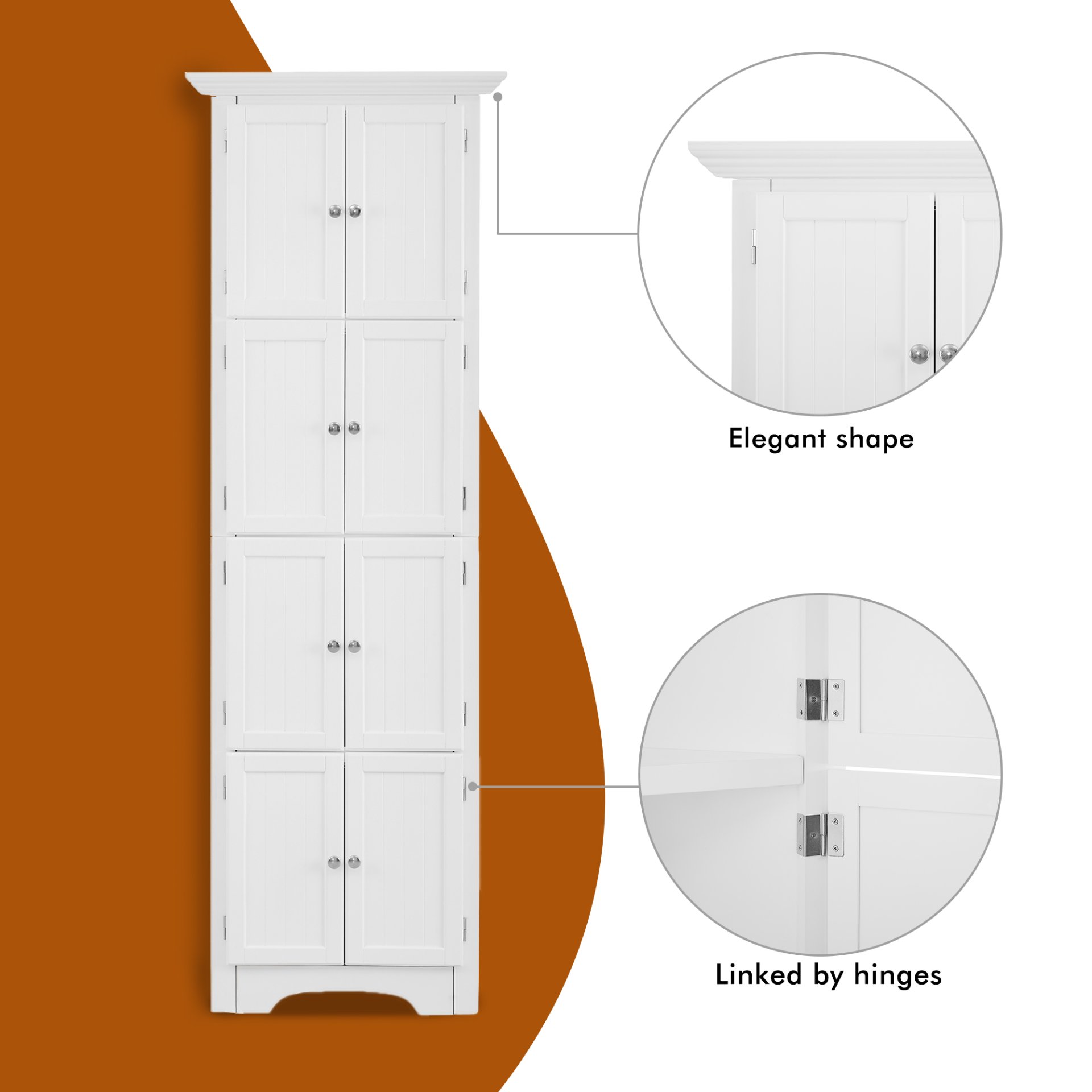 Tall Storage Cabinet With Doors And 4 Shelves For Living Room, Kitchen, Office, Bedroom, Bathroom, Modern - White - Image 9