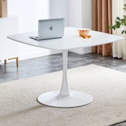 Table Mid-Century Dining Table For 4-6 People With Round MDF Table Top, Pedestal Dining Table, End Table Leisure Coffee Table - White