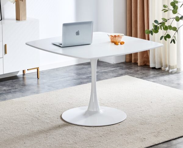 Table Mid-Century Dining Table For 4-6 People With Round MDF Table Top, Pedestal Dining Table, End Table Leisure Coffee Table - White