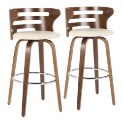 Cosini - Mid-Century Modern Barstool With Swivel (Set of 2) - Walnut / Cream