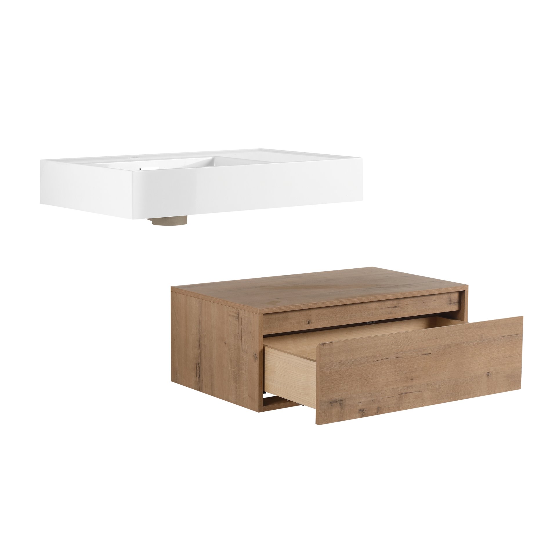 Modern Wall Mounted Bathroom Vanity With Resin Sink And Soft Close Drawer In Imitative - Imitative Oak - Image 12