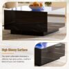 Square High Glossy Coffee Table With 16 Color Led Strip Lights, Modern Center Table With 5Mm Frosted Tempered Glass Top For Living Room - Black - Image 3