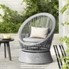 Modern Silver Swivel Wicker Lounge Chair With Xianrattan And Iron Frame, Stylish Round Design - Silver Gray - Image 2