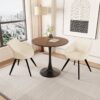Walnut Color Round Dining Table Set With Tulip Design And 2 Chairs - Beige / Walnut - Image 4