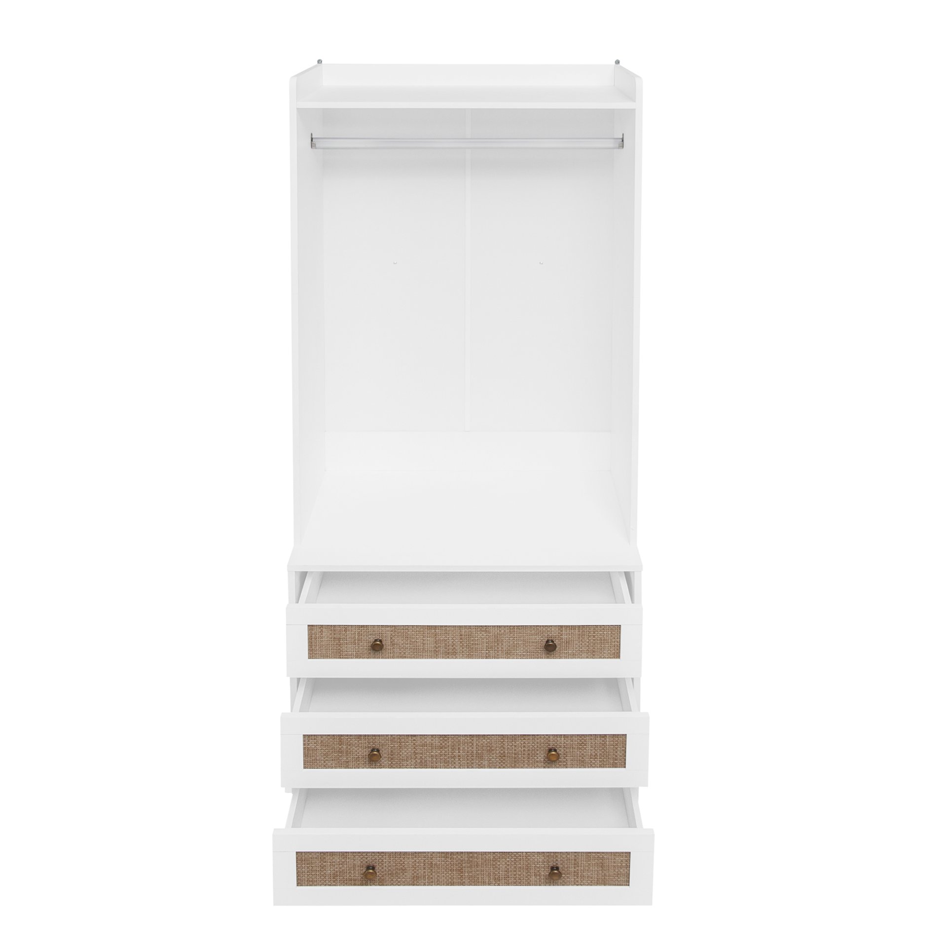 Wardrobe With 3 Drawers High Wardrobe Armoire With Rattan For Living Room Organizer - White - Image 14
