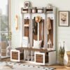 5 In 1 Entryway Bench With Coat Rack, 7 Sturdy Hooks, 2 Spacious Drawers And Adjustable Shelves, Wide Hall Tree With Metal Handles For Hallway - Brown / White - Image 8