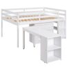 Full Loft Low Study Bed With Cabinet, Shelves And Rolling Portable Desk, Multiple Functions - White - Image 7