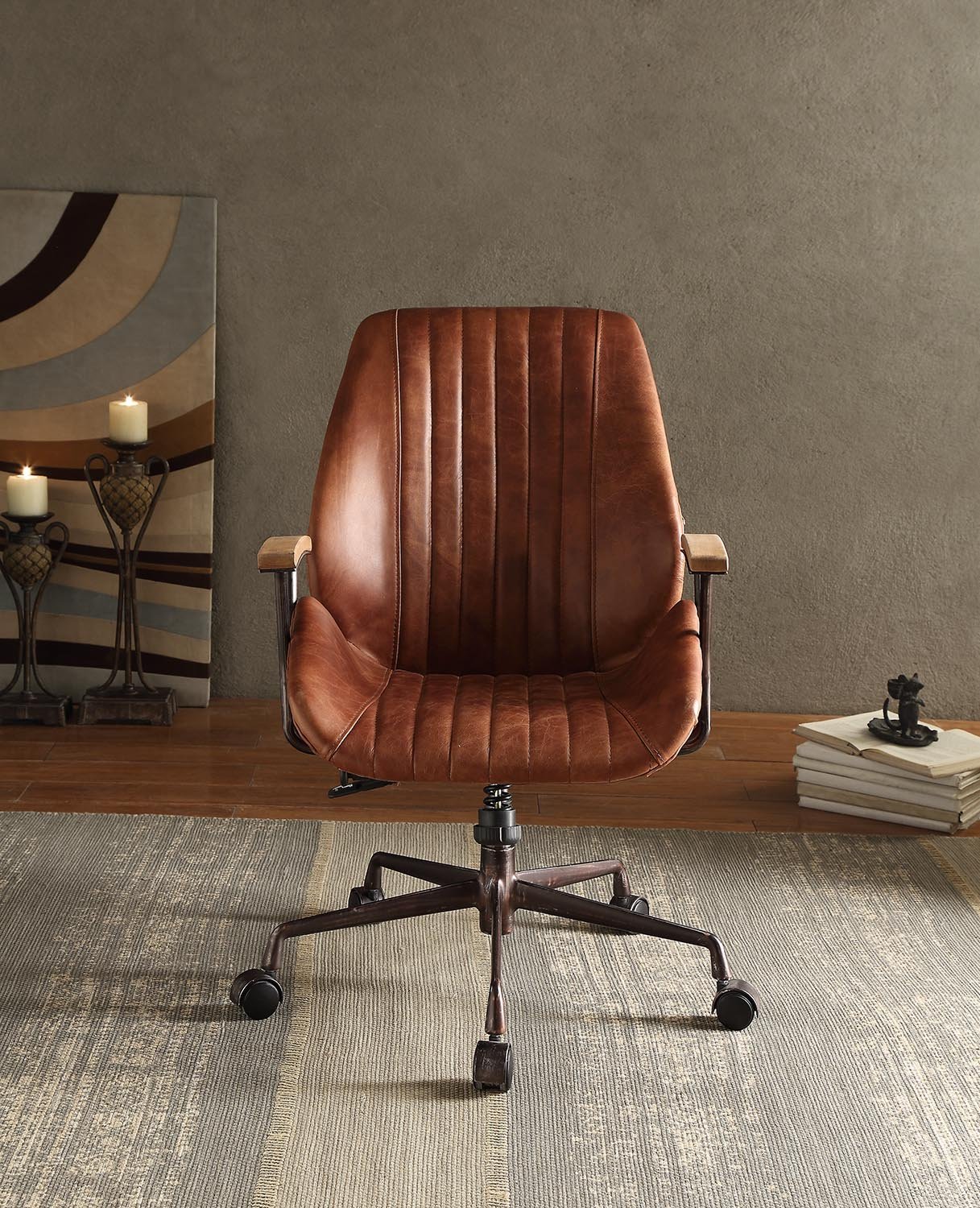 Brancaster - Aluminum Top Grain Leather Office Chair - Coffee - Image 4