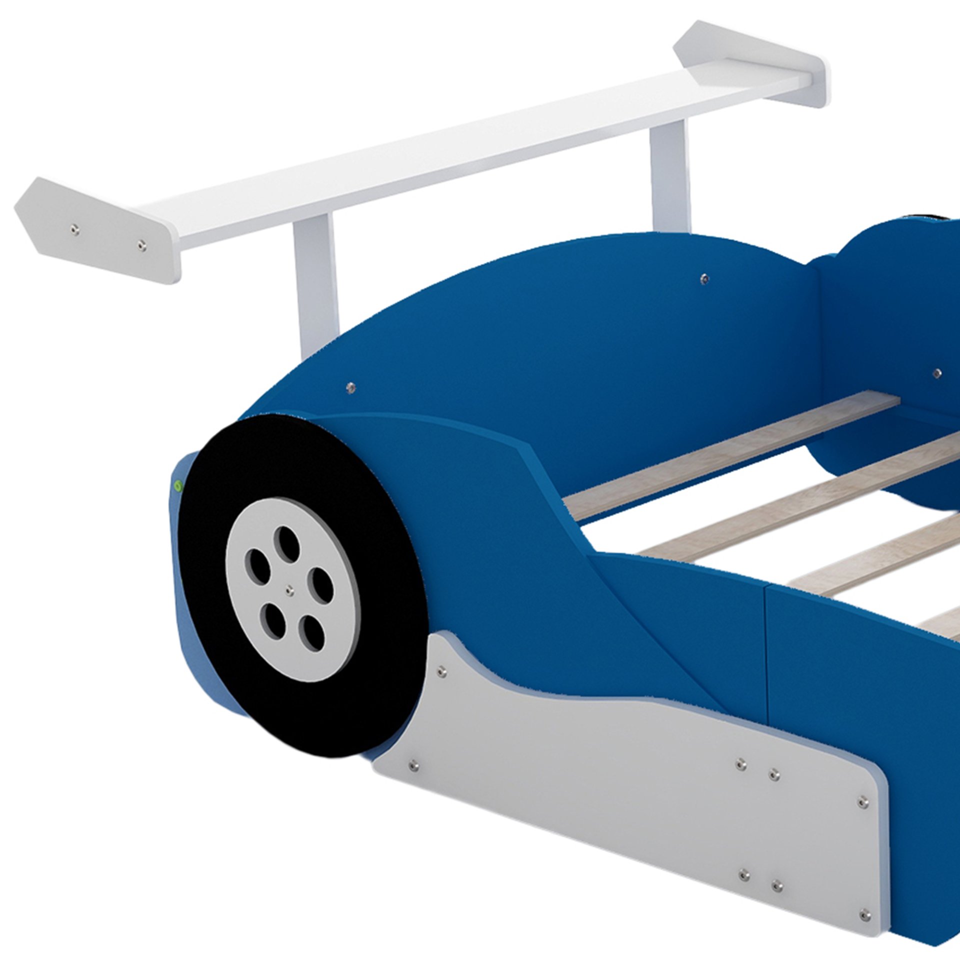Full Size Race Car Shaped Platform Bed With Wheels - Blue - Image 14