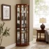 6 Shelf Lighted Corner Curio Cabinet With Adjustable Tempered Glass Shelves And Mirror Back (E26 Light Bulb Not Included) - Walnut - Image 2