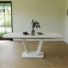Modern Industrial Style Expandable Dining Table With U Shaped Legs - Antique Gray White - Image 4