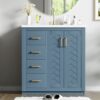 Bathroom Vanity With Ceramic Sink Combo, Frame Bathroom Storage Cabinet, Freestanding Vanity Set With 3 Drawers & Soft Closing Doors - Indigo - Image 24