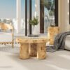 Nebula - Round Pillar Leg Coffee Table - Warm Natural Brown Burl - Image 6