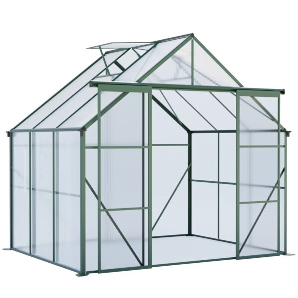 Double Door Polycarbonate Greenhouse Raised Base And Anchor Aluminum Heavy Duty Walk In Greenhouses For Outdoor Backyard In All Season - Green