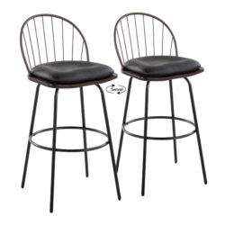 Riley - Claire Farmhouse Fixed Height Barstool With Swivel With Round Footrest (Set of 2) - Black / Bronze / Dark Walnut / Brown
