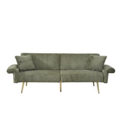 Modern Corduroy Sofa Bed, Foldable Double Sofa With Armrests - Green