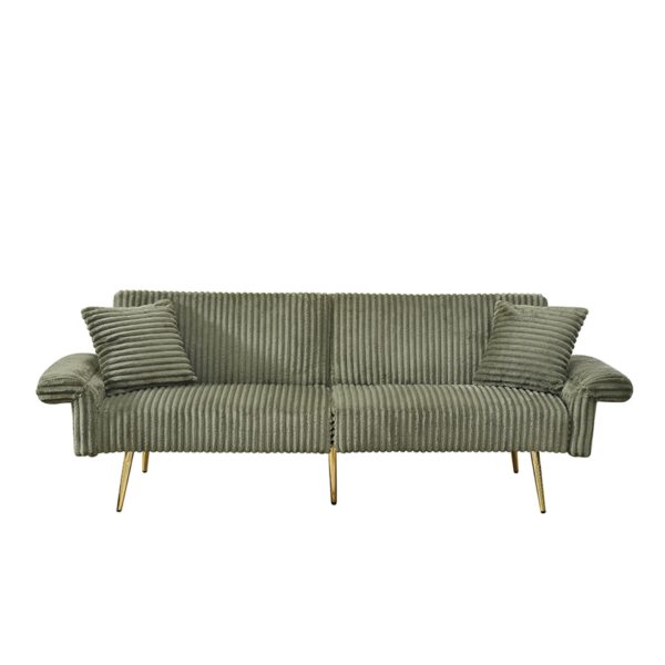 Modern Corduroy Sofa Bed, Foldable Double Sofa With Armrests - Green