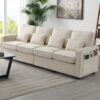 4 Seater Modern Linen Sofa With Armrest Pockets And 4 Pillows, Minimalist Style Couch - Beige - Image 17
