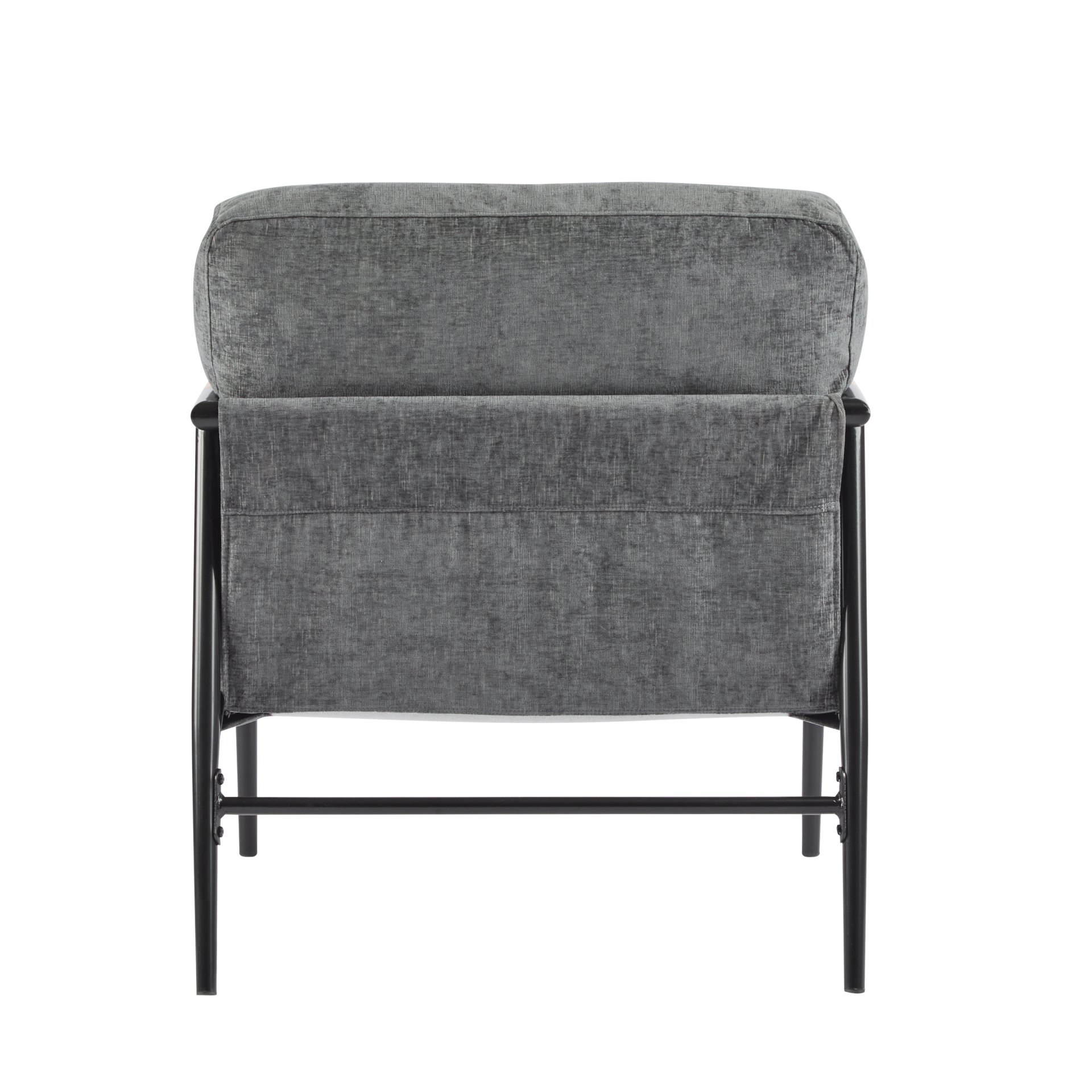 Modern Accent Chair With Plush Cushions, Minimalist Metal Frame, Wooden Armrest - Gray - Image 11