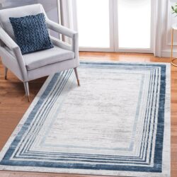 Marfi - 5' X 7' Bordered Area Rug - Blue / Ivory