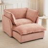 Modern Cozy Upholstered Armchair Sofa With Movable Ottoman, Wide Seat And Curved Armrests - Pink - Image 3