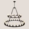 Extra Large Wagon Wheel Chandelier, 2 Tier 36 Lights (No Include) Farmhouse Industrial Round High Ceiling Pendant Light Adjustable Chain, For Dining Room, Living Room, Kitchen - Black - Image 22