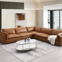 Brighton - Top Grain Leather 5 Pieces Modular Sectional - Brown
