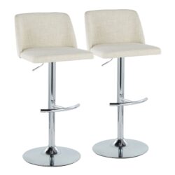 Toriano - Contemporary Adjustable Barstool With Swivel With Rounded T Footrest (Set of 2) - Cream