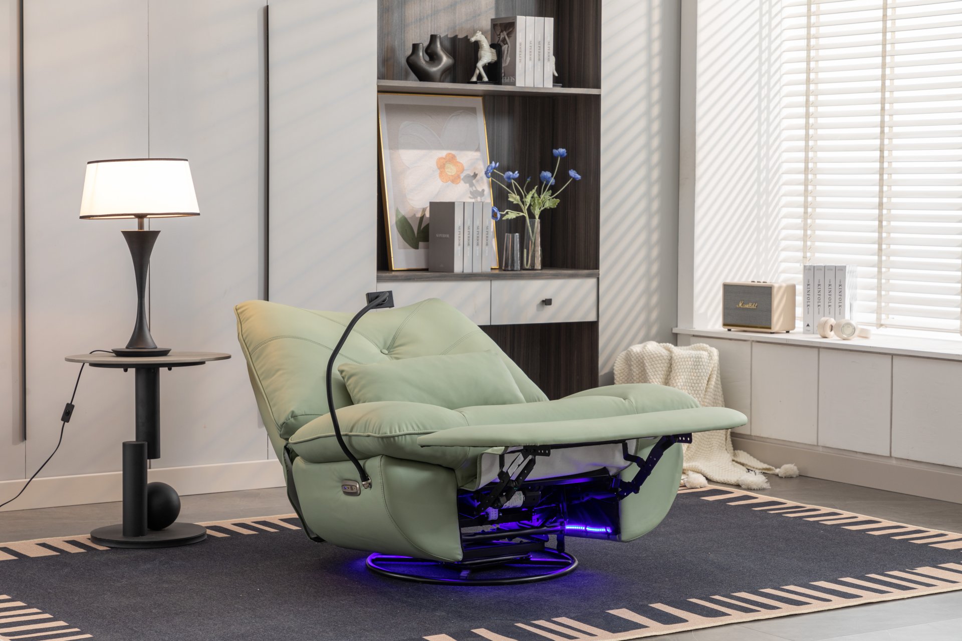 270 Swivel Glider Recliner Chair, Power Recliner Rocking Chair, USB Port Charge For Nursery Chair With Atmosphere Lamp For Living Room Bedroom Apartment - Green - Image 6