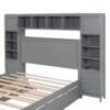 Full Size Bed With All In One Cabinet, Shelf And Sockets, Twin Size Trundle - Gray - Image 11