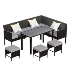 Modern Small Space Patio Furniture 7 Piece Outdoor Set With Waterproof Cushions - Blue / Gray
