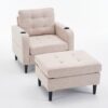 Beige Upholstered Armchair And Storage Ottoman Set, Comfortable Single Sofa With Cup Holders And Tufted Detailing, Ideal For Living Room Or Bedroom - Beige - Image 20