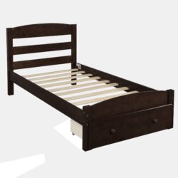 Twin Platform Bed Frame With Storage Drawer And Slat Support No Box Spring Needed - Espresso