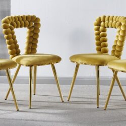 Modern Chair With Iron Tube Legs, Soft Cushions And Comfortable Backrest, Suitable For Dining Room, Living Room, Cafe, Hairball Back (Set of 4) - Yellow / Gold