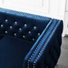 Wide Sofa With Jeweled Buttons, Square Arm, 2 Pillows - Blue - Image 5