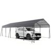 Metal Carport 13 X 26.5 Ft Heavy Duty With Galvanized Steel Roof Metal Garage Canopy With Galvanized Steel Roof & Frame Car Tent Outdoor Storage Shed For Car Boats And Truck - Gray - Image 10