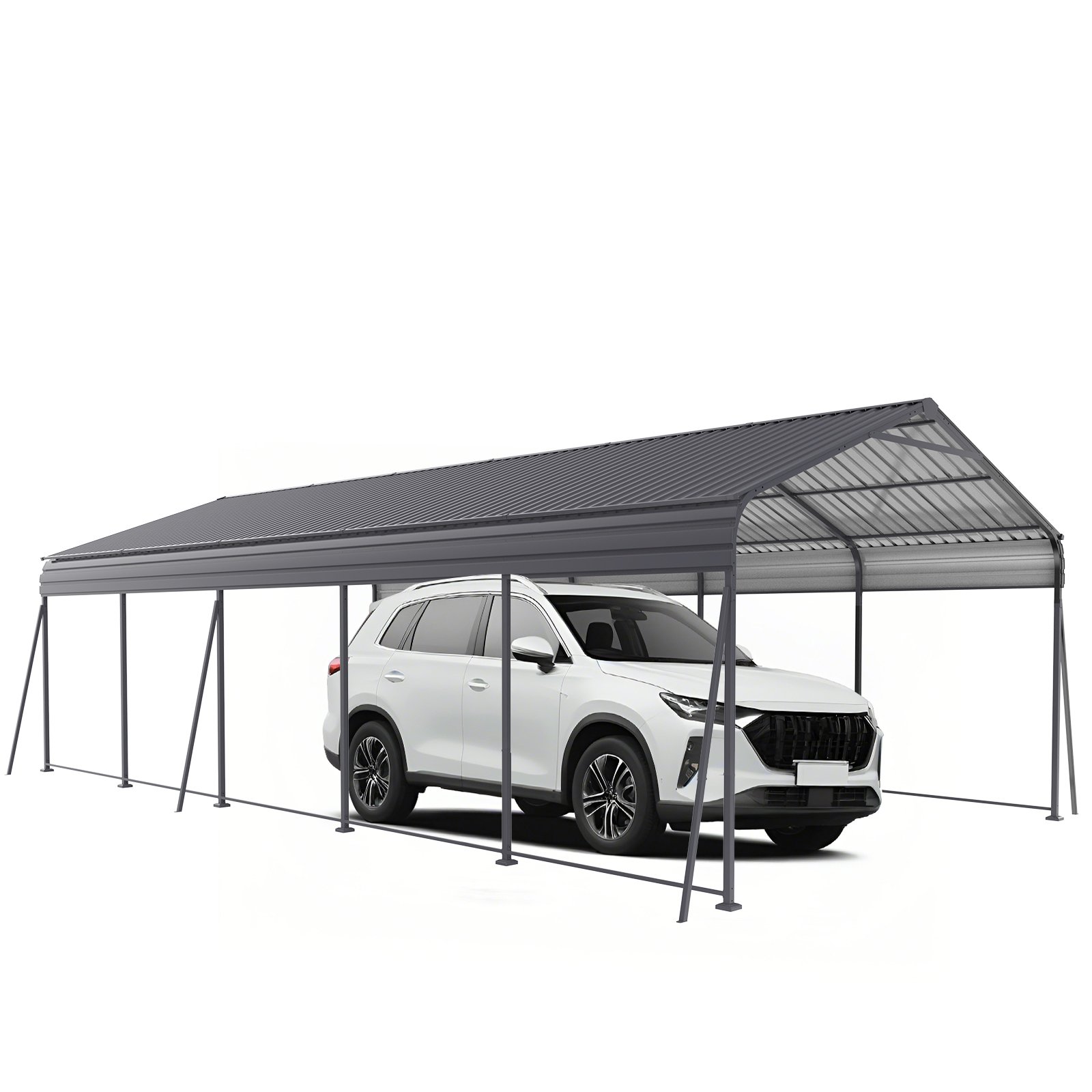 Metal Carport 13 X 26.5 Ft Heavy Duty With Galvanized Steel Roof Metal Garage Canopy With Galvanized Steel Roof & Frame Car Tent Outdoor Storage Shed For Car Boats And Truck - Gray - Image 10