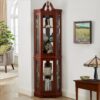 Corner Curio Cabinet With Lights, Adjustable Tempered Glass Shelves, Display Cabinet (E26 Light Bulb Not Included) - Mirrored / Walnut - Image 6