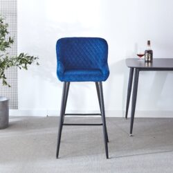 Counter Height Bar Stool, Metal Legs, Velvet Upholstered For Pub, Restaurant, Kitchen Island (Set of 2) - Black / Blue