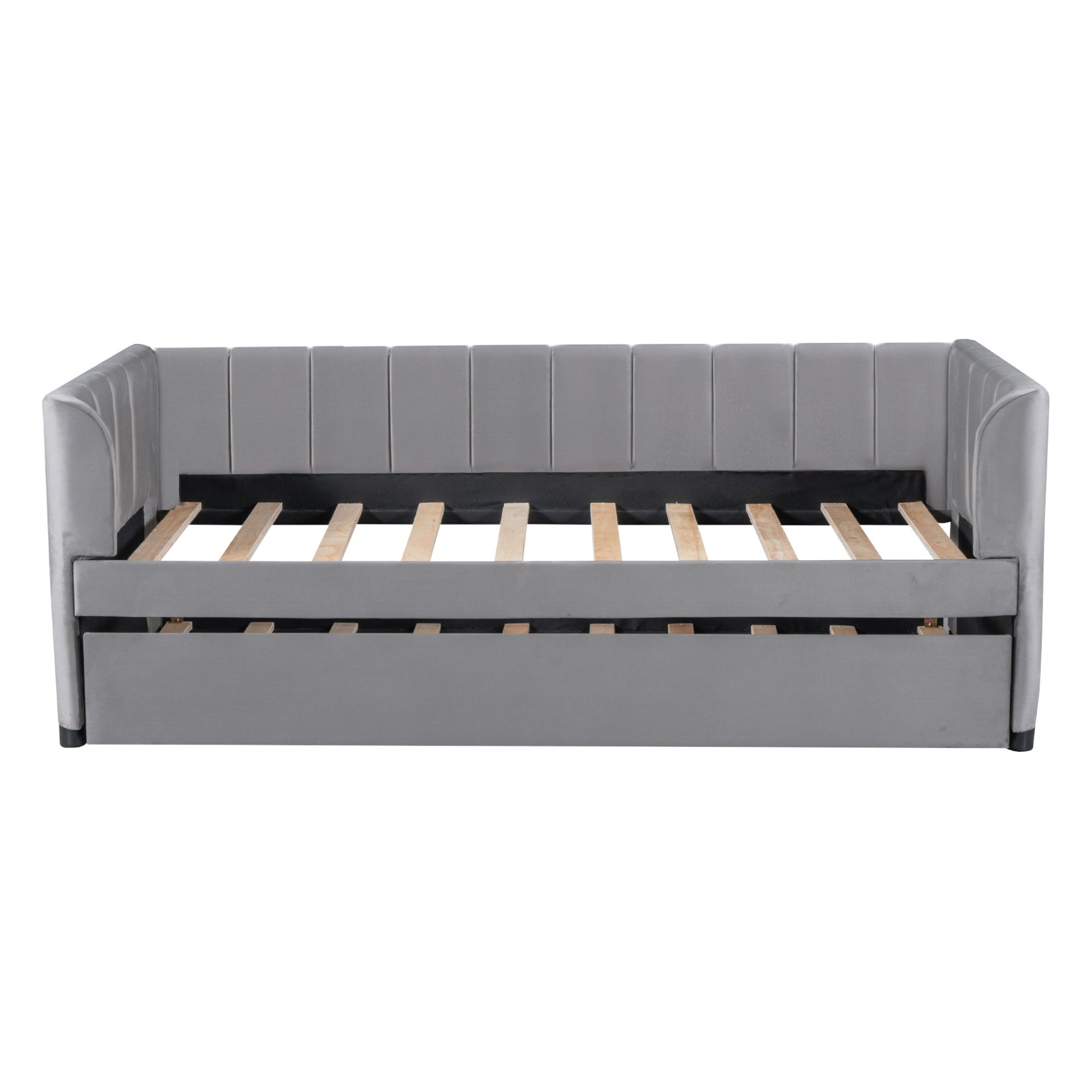 Twin Size Upholstered Daybed With Ergonomic Design Backrest And Trundle - Gray - Image 3