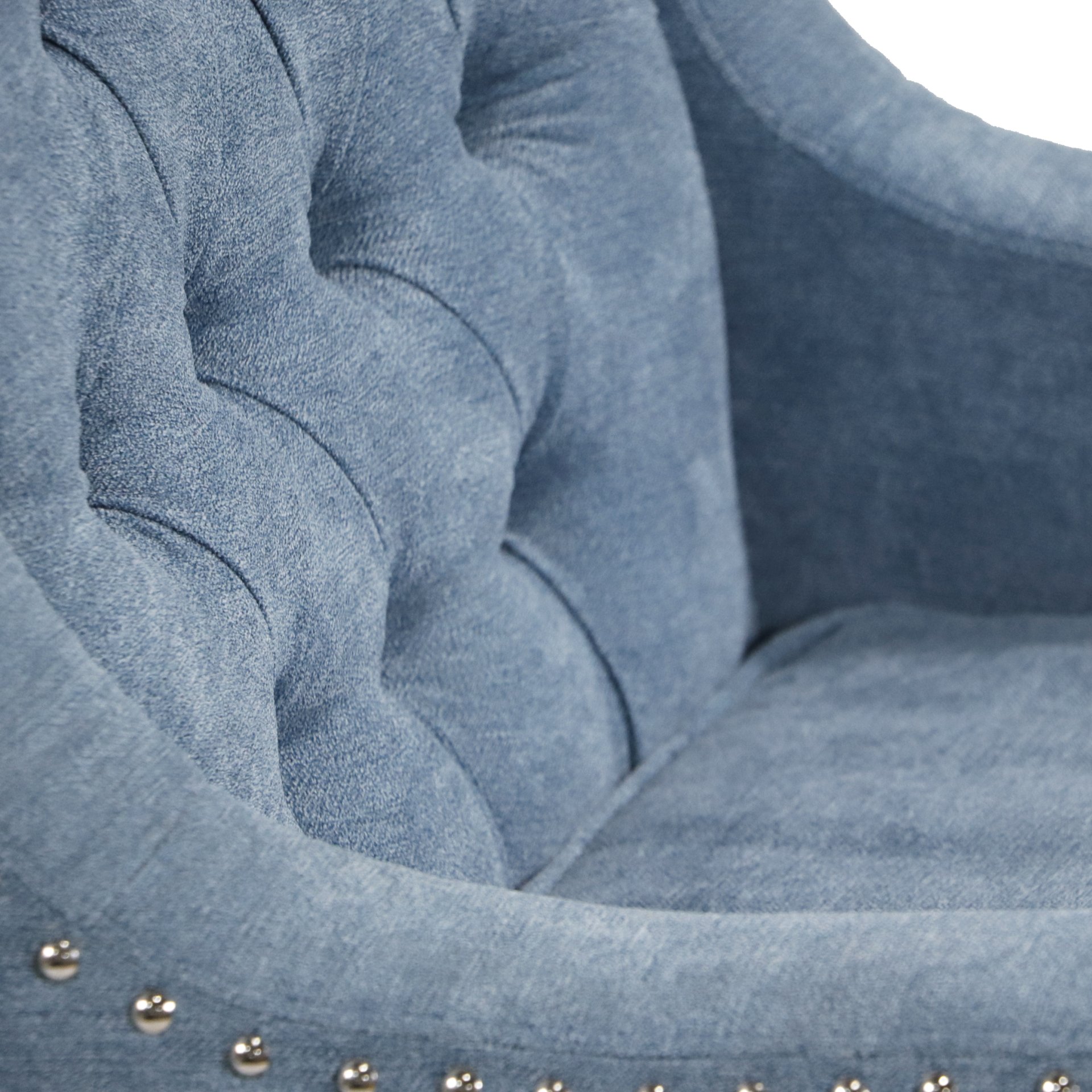 Accent Chair, Living Room Chair, Footrest Chair Set With Vintage Brass Studs, Button Tufted Upholstered Armchair For Living Room, Comfy Reading Chair For Bedroom, Reception Room - Blue - Image 22