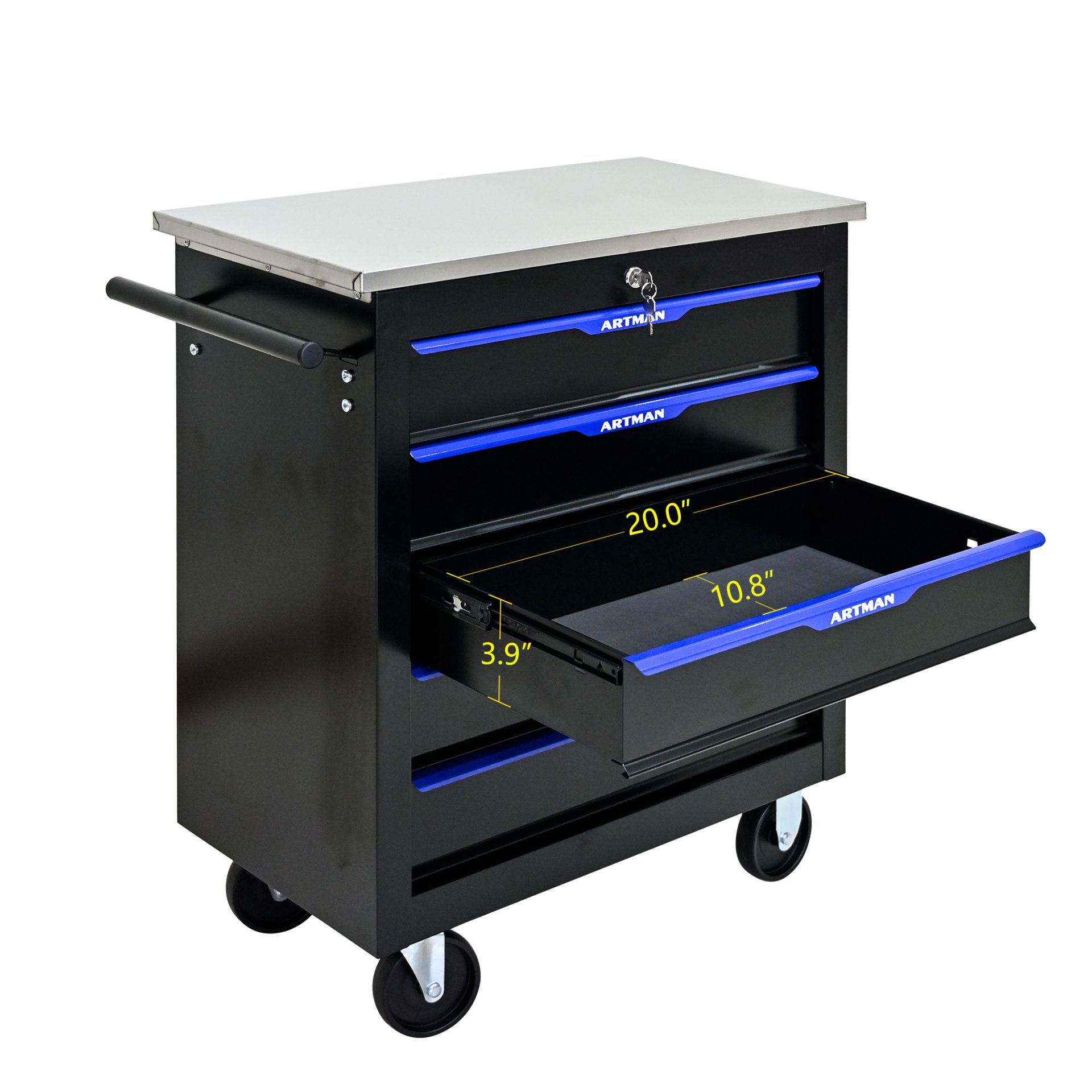 5 Drawer Multifunctional Tool Cart With Wheels - Black / Blue - Image 11