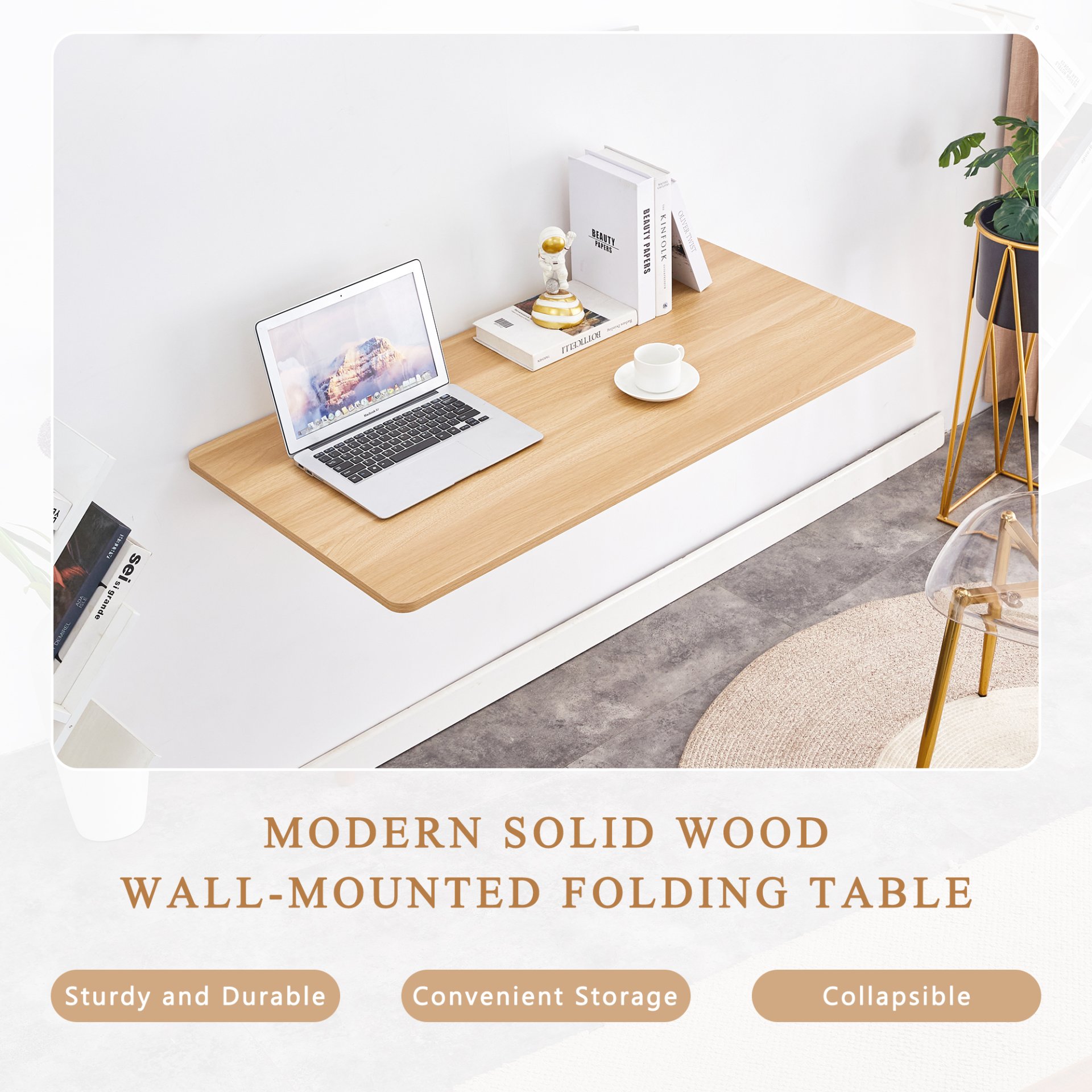 Laundry Room Folding Table Wall Mounted, Folding Table For Small Spaces, Fold Down Desk, Workbench, Addition To Garage & Shed - Burly Wood - Image 9