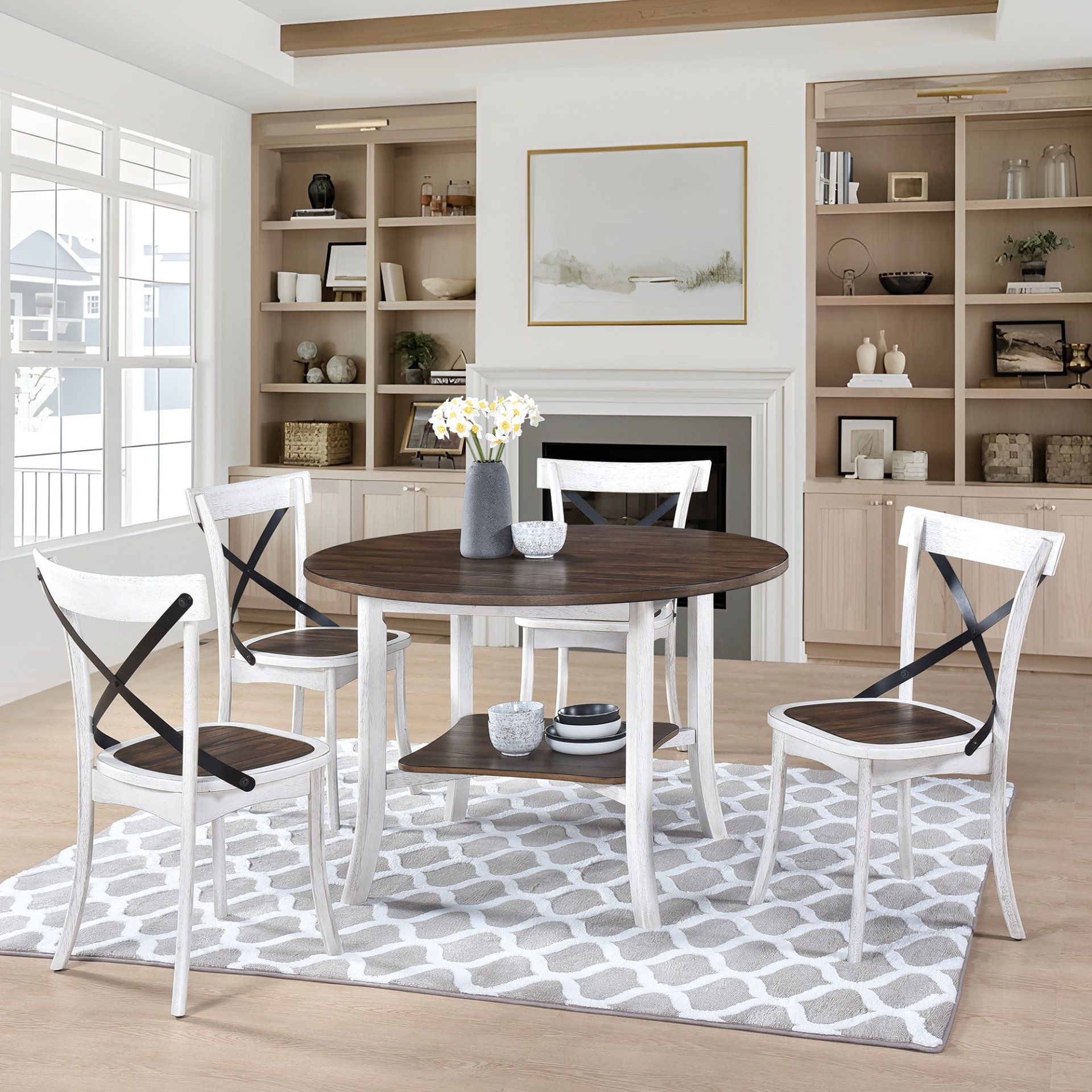 2 Pieces Set Dining Side Chair Rustic Modern Farmhouse Design Retro Design With Metal X Design - Antique Dark Oak / Antique White - Image 7