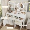 Fashion Vanity Desk With Mirror And Lights For Makeup And Cushioned Chair - White - Image 11