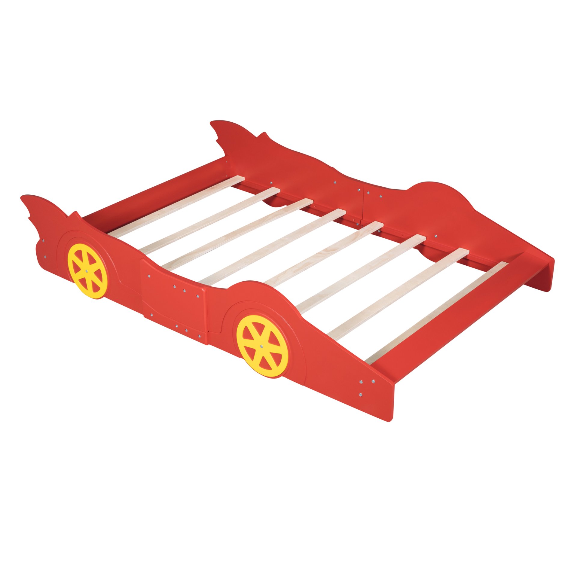 Full Size Race Car Shaped Platform Bed & Wheels - Red - Image 6