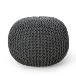 Bordeaux - Knitted Cotton Round Pouf Ottoman - Gray