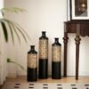 Floor Metal Vases Decorated Metal Vases (Set of 3) Gorgeous Home Decoration Large Glazed Metal Vases - Black / Gold - Image 4